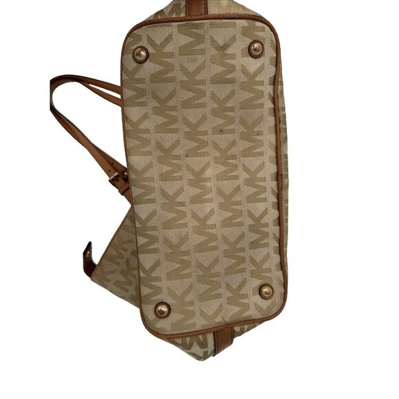 MICHAEL KORS JET SET hand bag Purse MK signature Jacquard cream gold - Picture 13 of 16